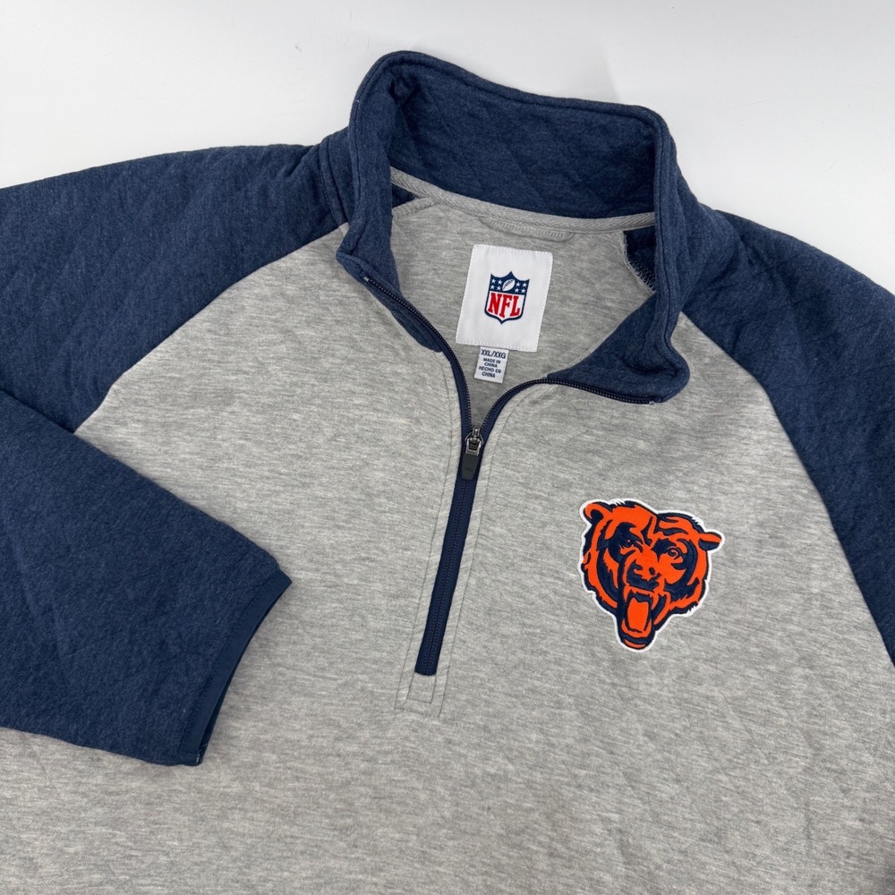 NFL Chicago Bears G-III Quarter Zip Quilted Pullover Gray Navy Mens XXL